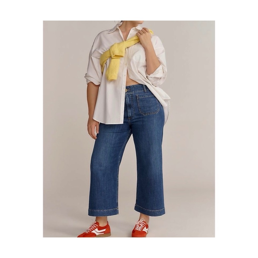 Maeve The Colette Wide Leg Crop Jeans Womens Blue 32 High Rise Patch Pocket